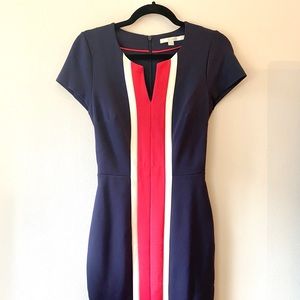 Boden Notch Neck Navy Sheath Dress, Ottoman Fabric